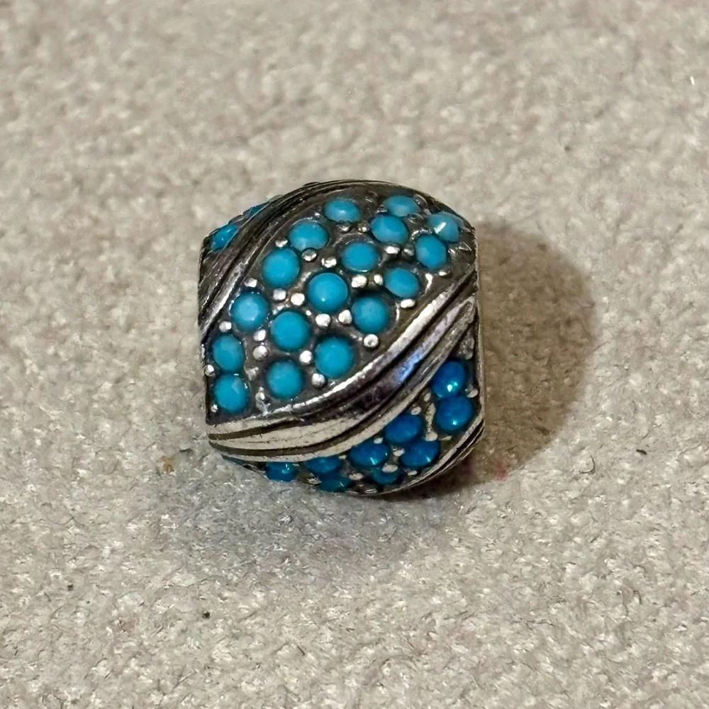 Brighton Americana turquoise bead Swirls of crystals & silver Retired - Picture 2 of 7